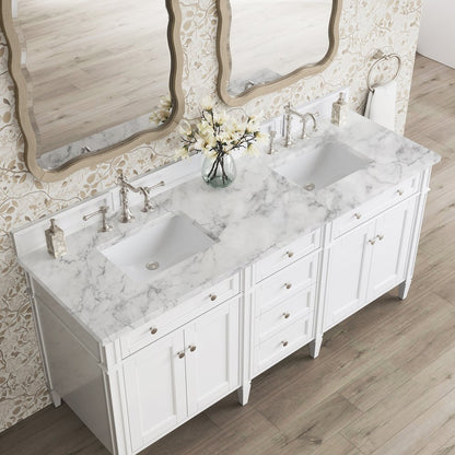 James Martin - Brittany 72" Double Vanity, Bright White Vanity w/ 3 CM Carrara Marble Top - 655-V72-BW-3CAR view 8