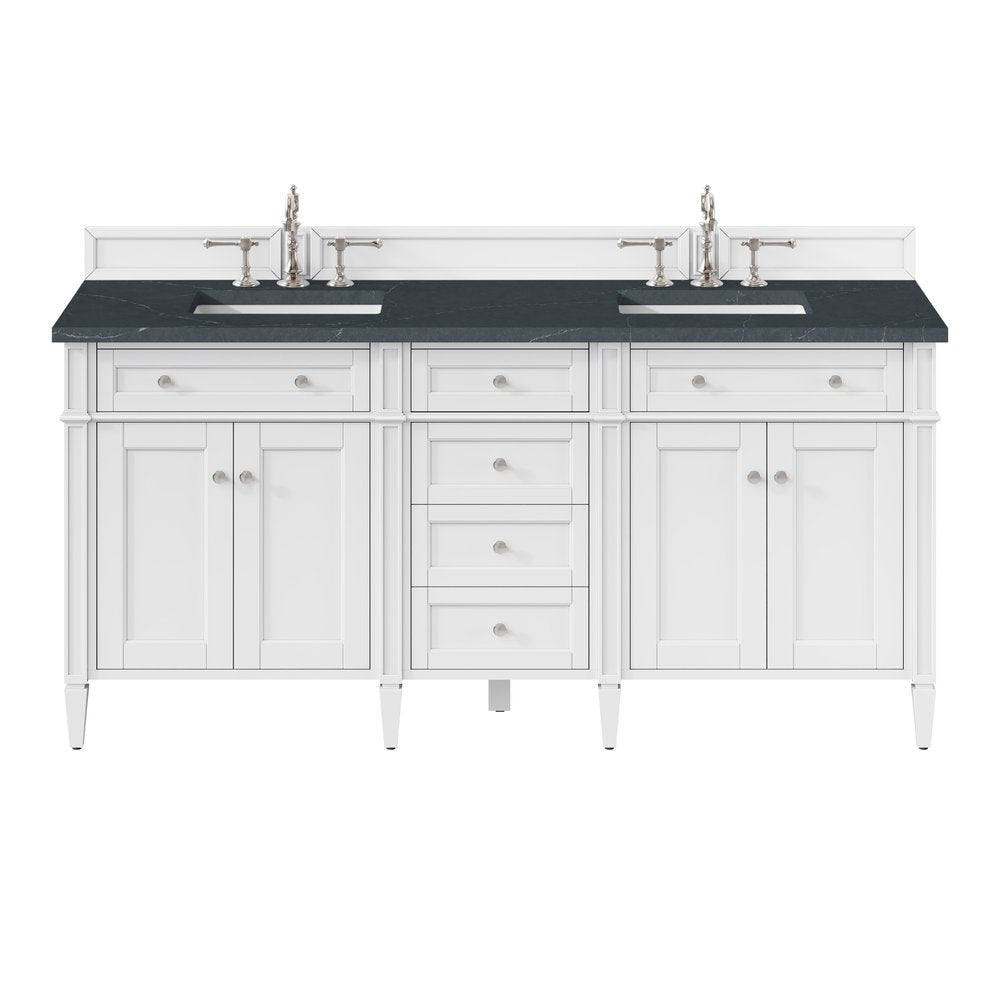 James Martin - Brittany 72" Double Vanity, Bright White Vanity w/ 3 CM Charcoal Soapstone Silestone Top - 655-V72-BW-3CSP view 1