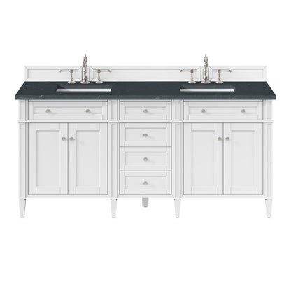 James Martin - Brittany 72" Double Vanity, Bright White Vanity w/ 3 CM Charcoal Soapstone Silestone Top - 655-V72-BW-3CSP view 1