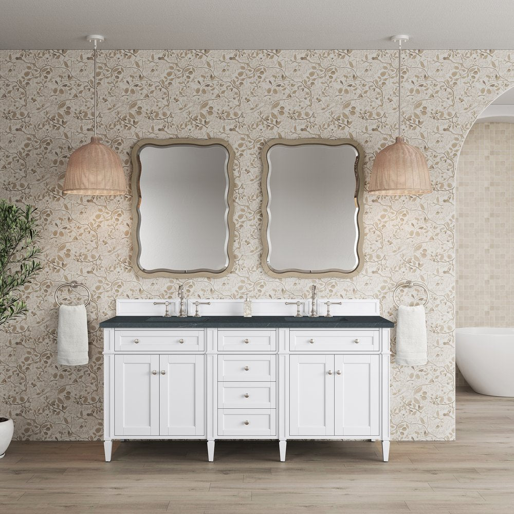 James Martin - Brittany 72" Double Vanity, Bright White Vanity w/ 3 CM Charcoal Soapstone Silestone Top - 655-V72-BW-3CSP view 3