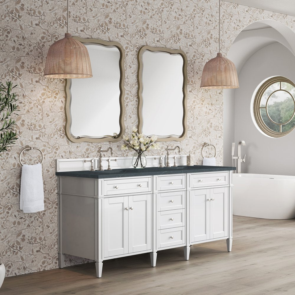 James Martin - Brittany 72" Double Vanity, Bright White Vanity w/ 3 CM Charcoal Soapstone Silestone Top - 655-V72-BW-3CSP view 4