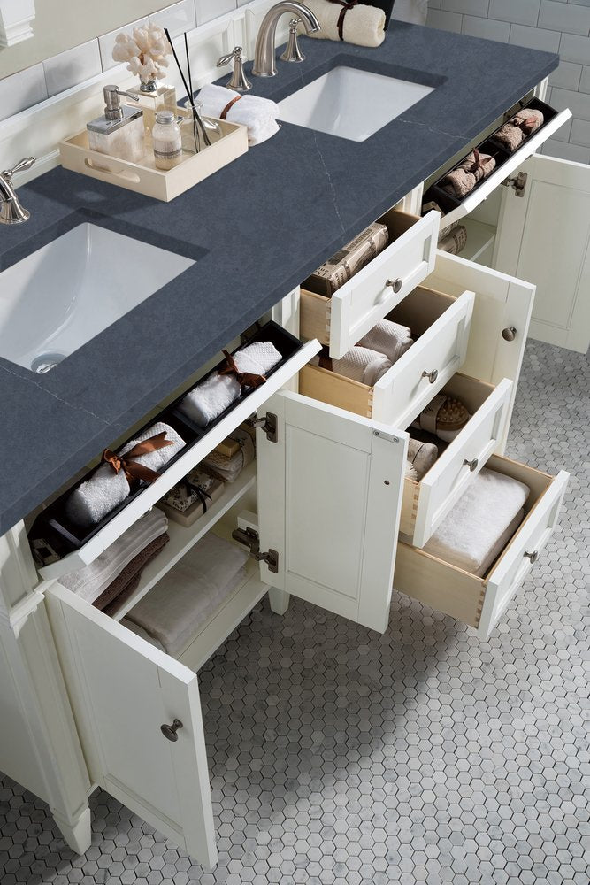 James Martin - Brittany 72" Double Vanity, Bright White Vanity w/ 3 CM Charcoal Soapstone Silestone Top - 655-V72-BW-3CSP view 5