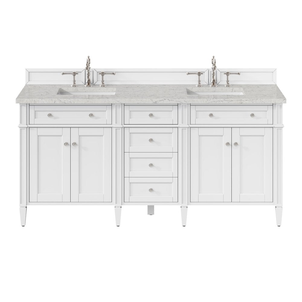 James Martin - Brittany 72" Double Vanity, Bright White Vanity w/ 3 CM Eternal Jasmine Pearl Silestone Top - 655-V72-BW-3EJP view 1