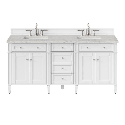 James Martin - Brittany 72" Double Vanity, Bright White Vanity w/ 3 CM Eternal Jasmine Pearl Silestone Top - 655-V72-BW-3EJP view 1