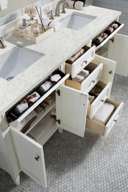 James Martin - Brittany 72" Double Vanity, Bright White Vanity w/ 3 CM Eternal Jasmine Pearl Silestone Top - 655-V72-BW-3EJP view 5
