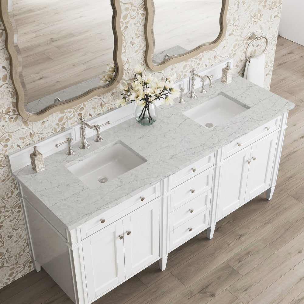 James Martin - Brittany 72" Double Vanity, Bright White Vanity w/ 3 CM Eternal Jasmine Pearl Silestone Top - 655-V72-BW-3EJP view 7