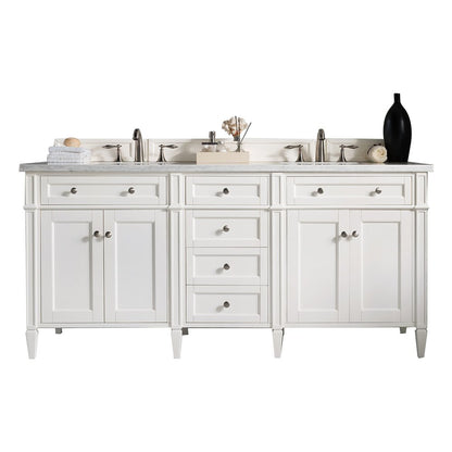 James Martin - Brittany 72" Double Vanity, Bright White Vanity w/ 3 CM Eternal Jasmine Pearl Silestone Top w/FreePower Wireless Charger - 655-V72-BW-FEJP view 1