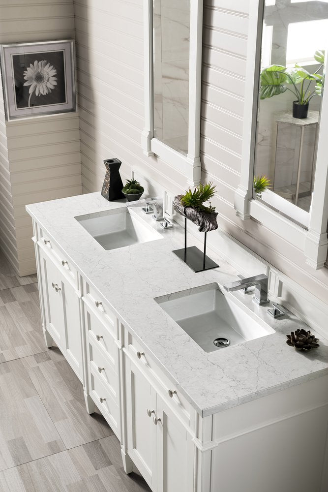 James Martin - Brittany 72" Double Vanity, Bright White Vanity w/ 3 CM Eternal Jasmine Pearl Silestone Top w/FreePower Wireless Charger - 655-V72-BW-FEJP view 5