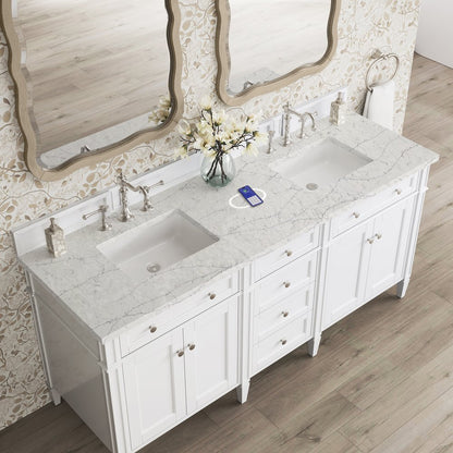 James Martin - Brittany 72" Double Vanity, Bright White Vanity w/ 3 CM Eternal Jasmine Pearl Silestone Top w/FreePower Wireless Charger - 655-V72-BW-FEJP view 8