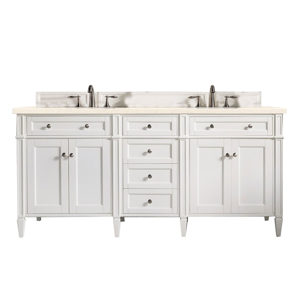 James Martin - Brittany 72" Double Vanity, Bright White Vanity w/ 3 CM Eternal Marfil Silestone Top - 655-V72-BW-3EMR view 1
