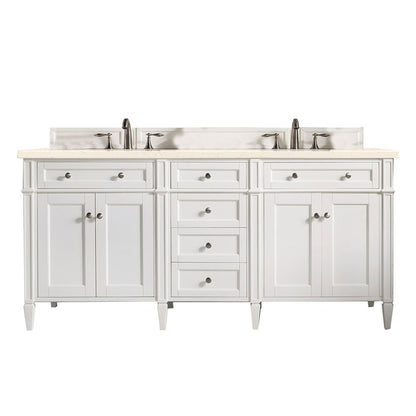 James Martin - Brittany 72" Double Vanity, Bright White Vanity w/ 3 CM Eternal Marfil Silestone Top - 655-V72-BW-3EMR view 1