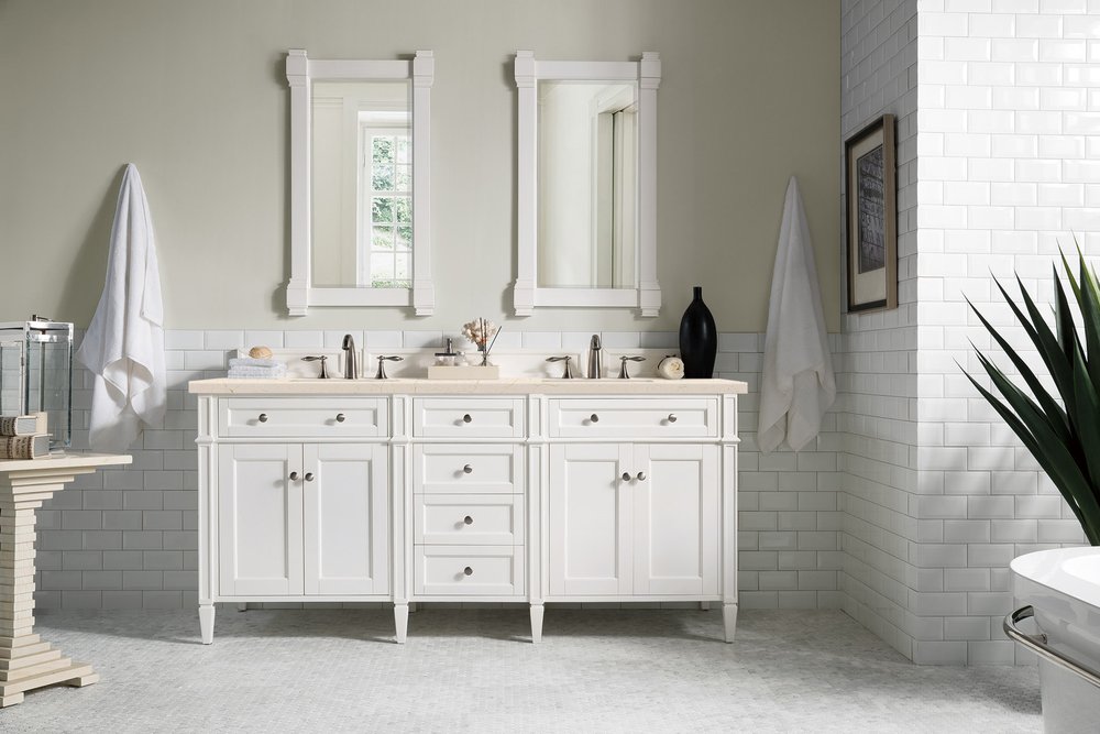 James Martin - Brittany 72" Double Vanity, Bright White Vanity w/ 3 CM Eternal Marfil Silestone Top - 655-V72-BW-3EMR view 3