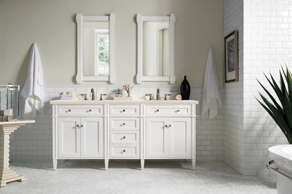 James Martin - Brittany 72" Double Vanity, Bright White Vanity w/ 3 CM Eternal Marfil Silestone Top - 655-V72-BW-3EMR view 3