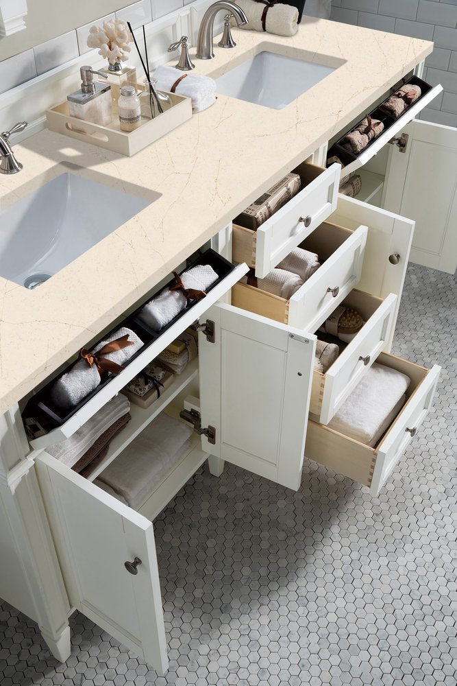 James Martin - Brittany 72" Double Vanity, Bright White Vanity w/ 3 CM Eternal Marfil Silestone Top - 655-V72-BW-3EMR view 5