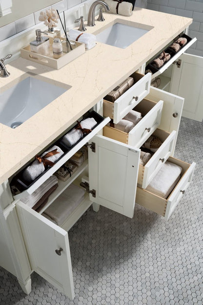 James Martin - Brittany 72" Double Vanity, Bright White Vanity w/ 3 CM Eternal Marfil Silestone Top - 655-V72-BW-3EMR view 5