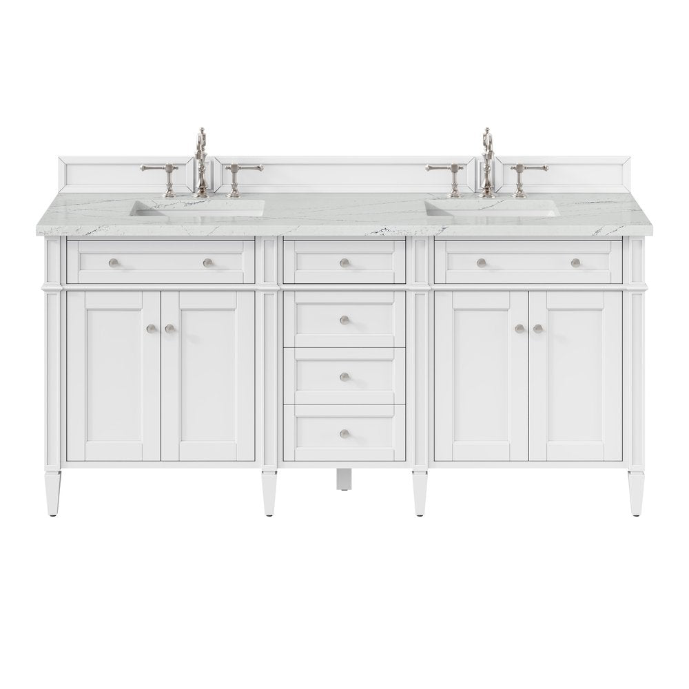 James Martin - Brittany 72" Double Vanity, Bright White Vanity w/ 3 CM Ethereal Noctis Silestone Top - 655-V72-BW-3ENC view 1