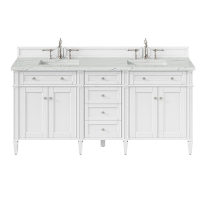 James Martin - Brittany 72" Double Vanity, Bright White Vanity w/ 3 CM Ethereal Noctis Silestone Top - 655-V72-BW-3ENC view 1
