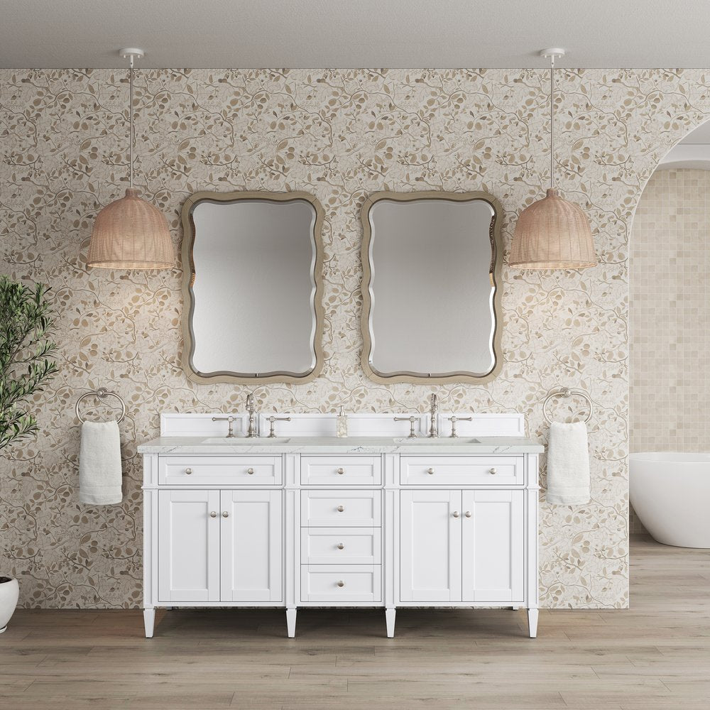 James Martin - Brittany 72" Double Vanity, Bright White Vanity w/ 3 CM Ethereal Noctis Silestone Top - 655-V72-BW-3ENC view 3