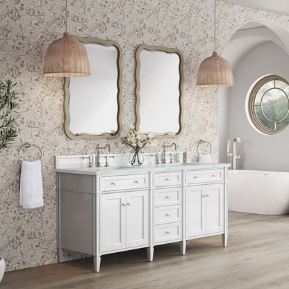 James Martin - Brittany 72" Double Vanity, Bright White Vanity w/ 3 CM Ethereal Noctis Silestone Top - 655-V72-BW-3ENC view 4