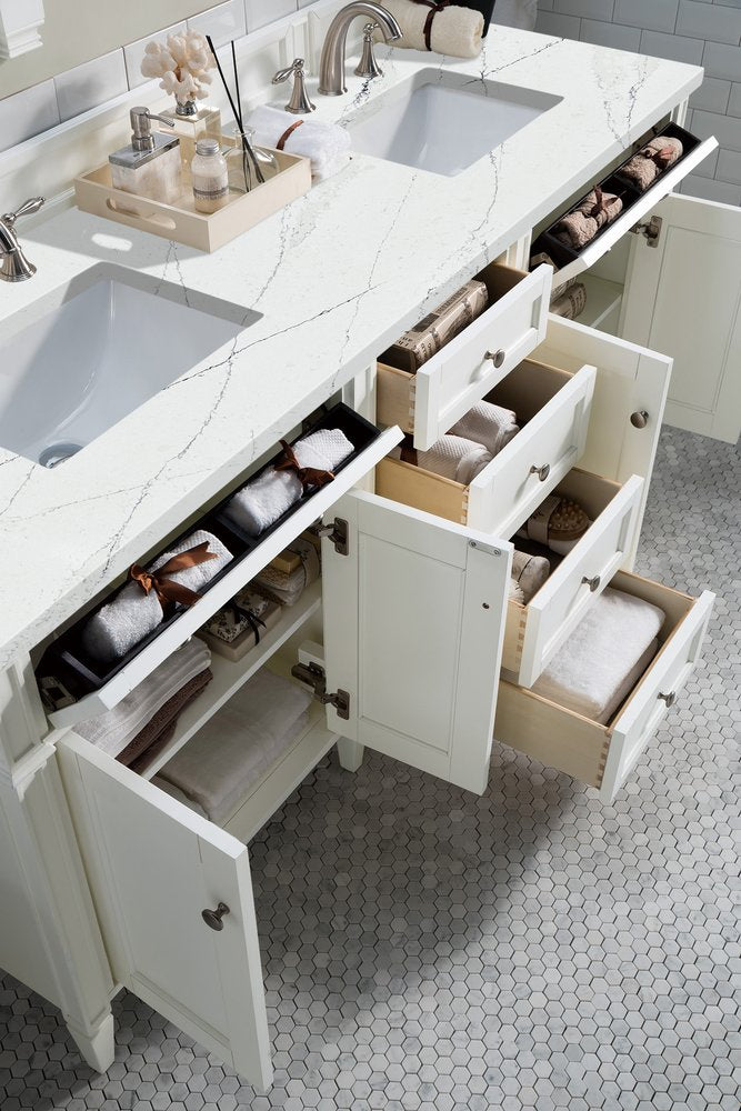 James Martin - Brittany 72" Double Vanity, Bright White Vanity w/ 3 CM Ethereal Noctis Silestone Top - 655-V72-BW-3ENC view 5