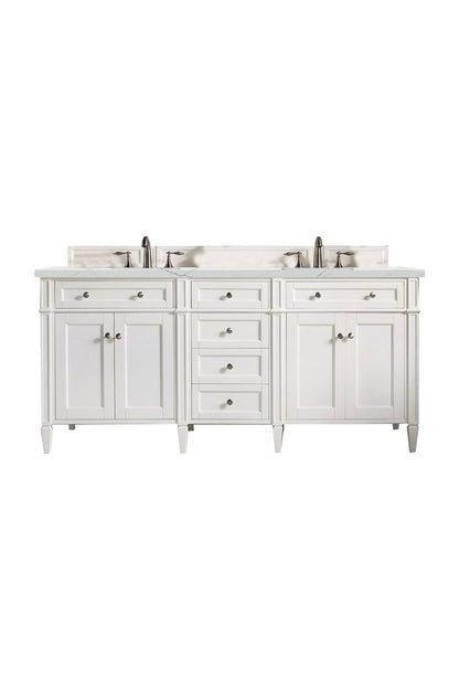 James Martin - Brittany 72" Double Vanity, Bright White Vanity w/ 3 CM Ethereal Noctis Silestone Top w/FreePower Wireless Charger - 655-V72-BW-FENC view 1