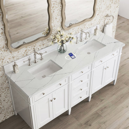 James Martin - Brittany 72" Double Vanity, Bright White Vanity w/ 3 CM Ethereal Noctis Silestone Top w/FreePower Wireless Charger - 655-V72-BW-FENC view 8