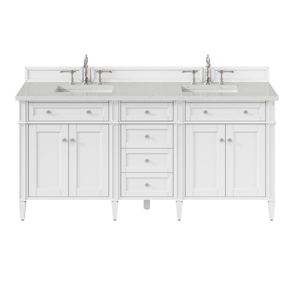 James Martin - Brittany 72" Double Vanity, Bright White Vanity w/ 3 CM Lime Delight Silestone Top - 655-V72-BW-3LDL view 1