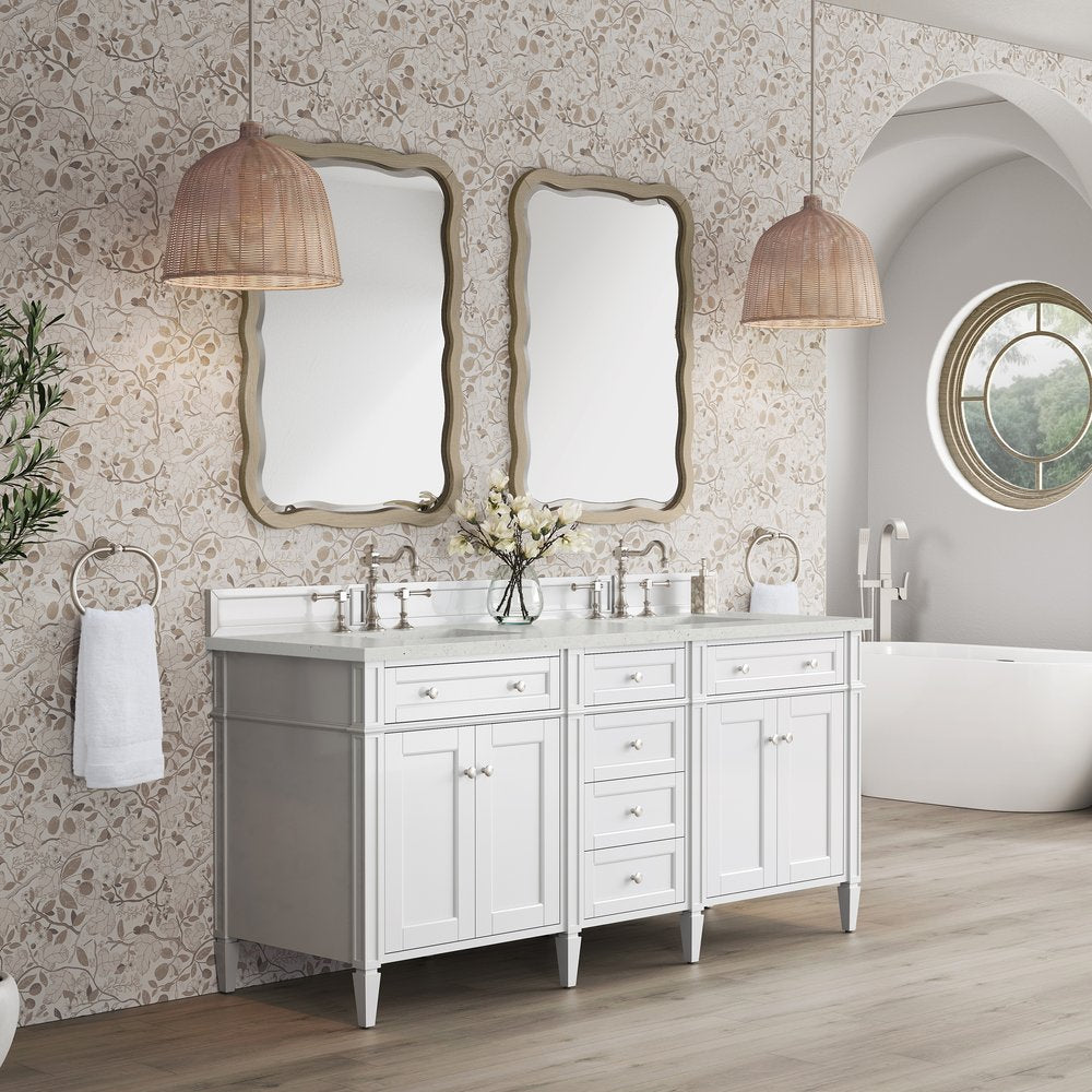 James Martin - Brittany 72" Double Vanity, Bright White Vanity w/ 3 CM Lime Delight Silestone Top - 655-V72-BW-3LDL view 4