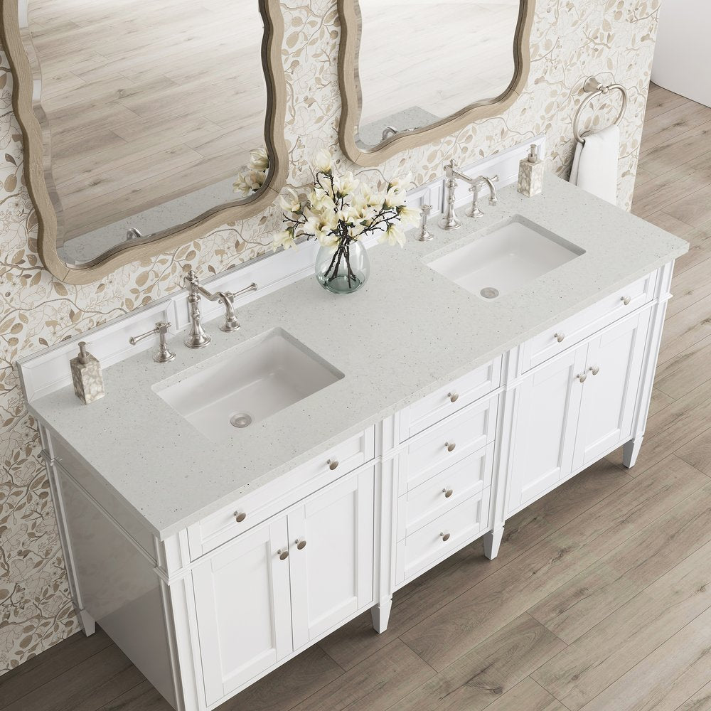 James Martin - Brittany 72" Double Vanity, Bright White Vanity w/ 3 CM Lime Delight Silestone Top - 655-V72-BW-3LDL view 7