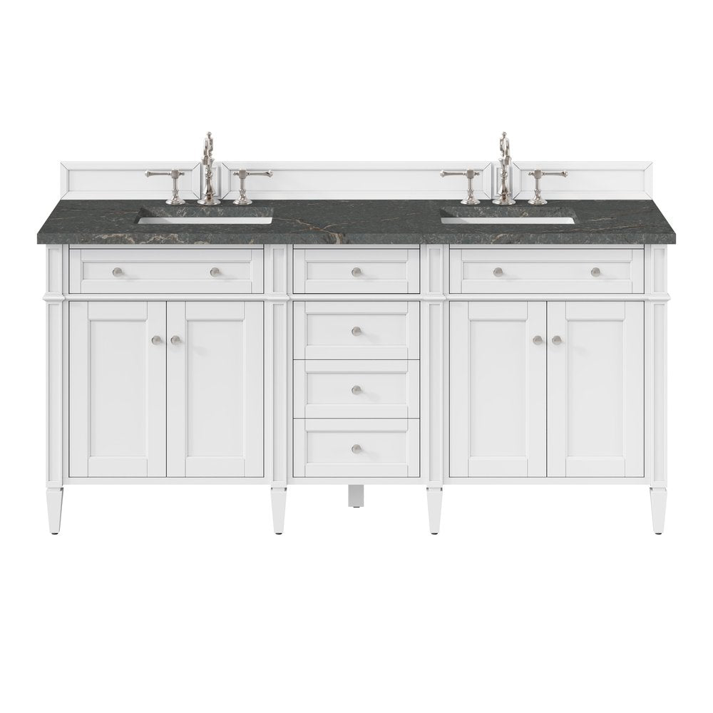 James Martin - Brittany 72" Double Vanity, Bright White Vanity w/ 3 CM Parisien Bleu Silestone Top - 655-V72-BW-3PBL view 1