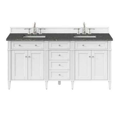 James Martin - Brittany 72" Double Vanity, Bright White Vanity w/ 3 CM Parisien Bleu Silestone Top - 655-V72-BW-3PBL view 1