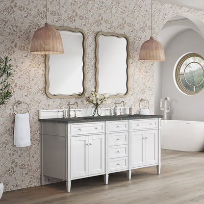 James Martin - Brittany 72" Double Vanity, Bright White Vanity w/ 3 CM Parisien Bleu Silestone Top - 655-V72-BW-3PBL view 4