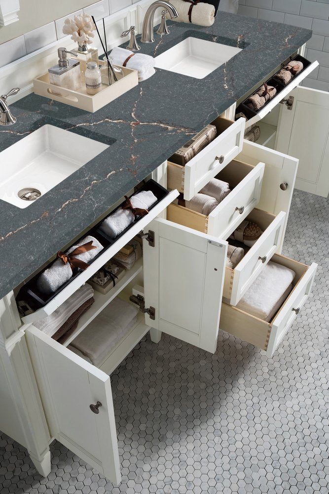 James Martin - Brittany 72" Double Vanity, Bright White Vanity w/ 3 CM Parisien Bleu Silestone Top - 655-V72-BW-3PBL view 5