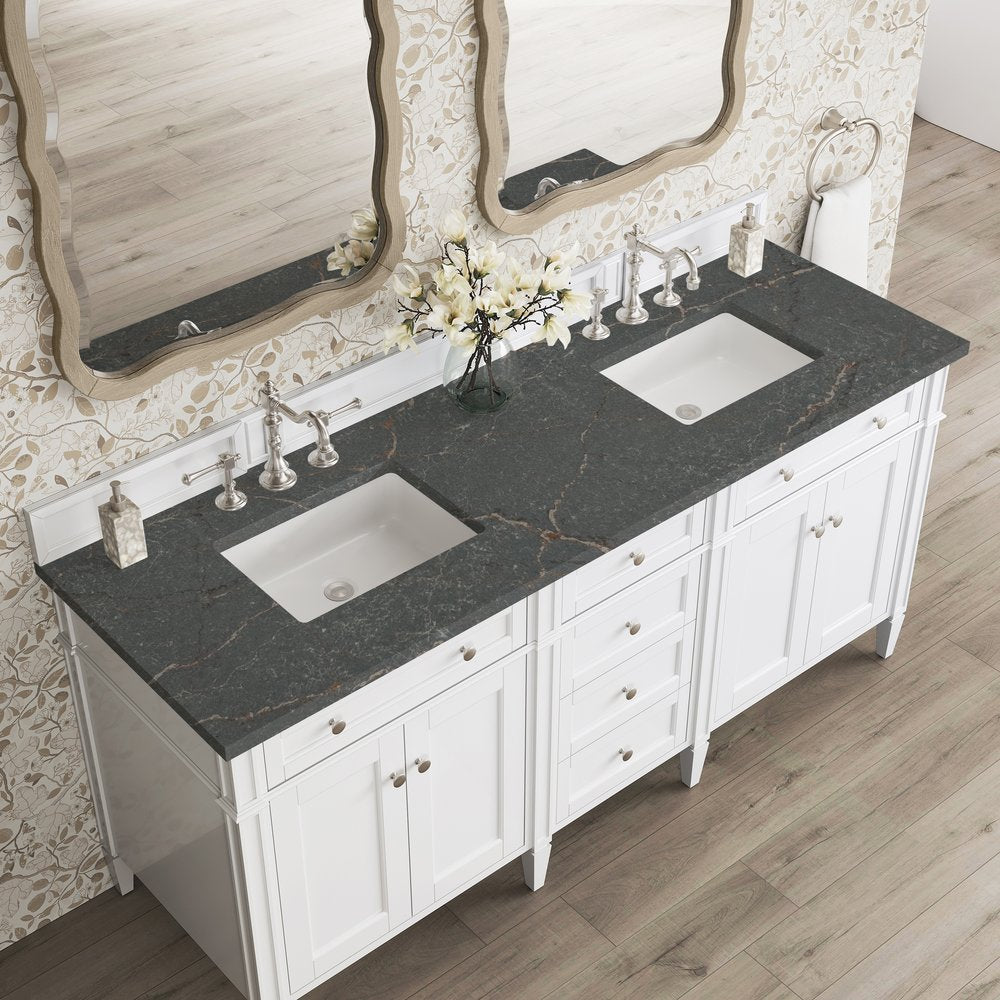 James Martin - Brittany 72" Double Vanity, Bright White Vanity w/ 3 CM Parisien Bleu Silestone Top - 655-V72-BW-3PBL view 7