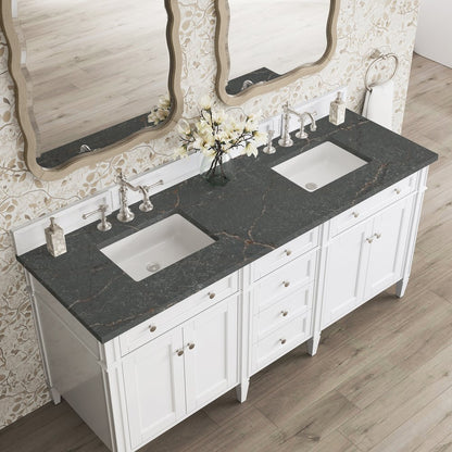 James Martin - Brittany 72" Double Vanity, Bright White Vanity w/ 3 CM Parisien Bleu Silestone Top - 655-V72-BW-3PBL view 7