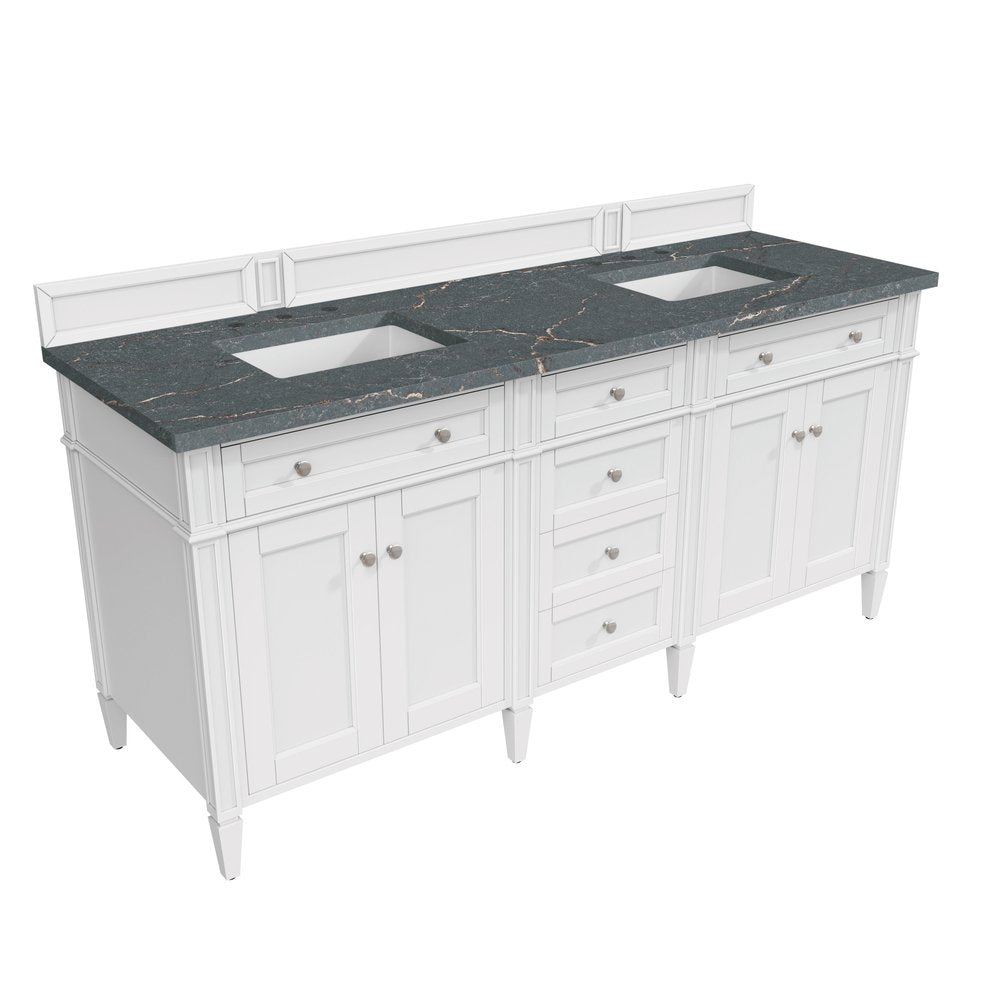 James Martin - Brittany 72" Double Vanity, Bright White Vanity w/ 3 CM Parisien Bleu Silestone Top - 655-V72-BW-3PBL view 8