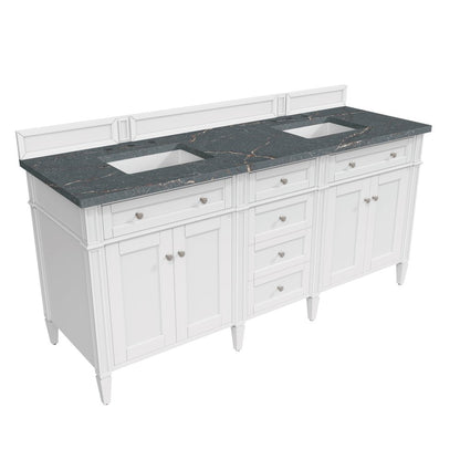 James Martin - Brittany 72" Double Vanity, Bright White Vanity w/ 3 CM Parisien Bleu Silestone Top - 655-V72-BW-3PBL view 8