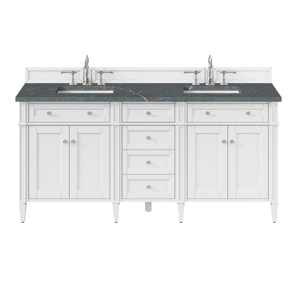 James Martin - Brittany 72" Double Vanity, Bright White Vanity w/ 3 CM Parisien Bleu Silestone Top w/FreePower Wireless Charger - 655-V72-BW-FPBL view 1