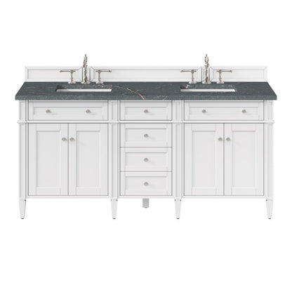 James Martin - Brittany 72" Double Vanity, Bright White Vanity w/ 3 CM Parisien Bleu Silestone Top w/FreePower Wireless Charger - 655-V72-BW-FPBL view 1