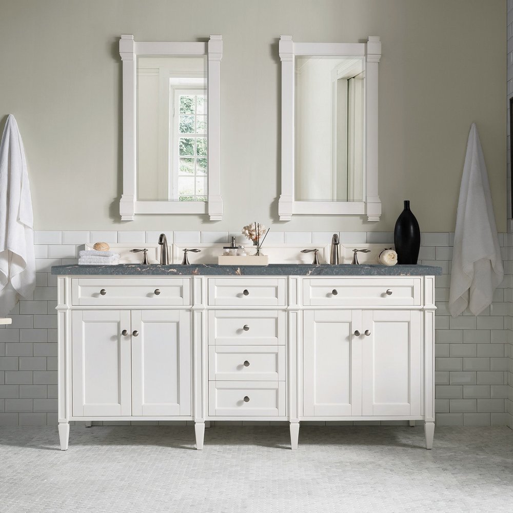 James Martin - Brittany 72" Double Vanity, Bright White Vanity w/ 3 CM Parisien Bleu Silestone Top w/FreePower Wireless Charger - 655-V72-BW-FPBL view 4