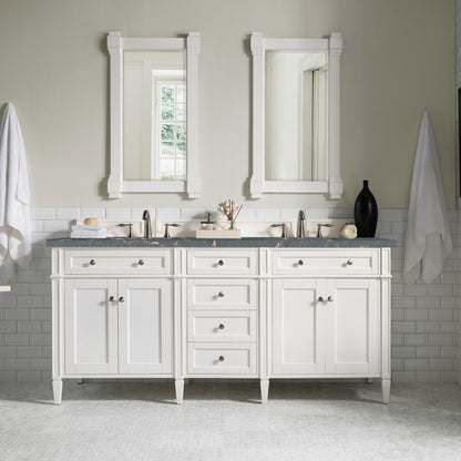 James Martin - Brittany 72" Double Vanity, Bright White Vanity w/ 3 CM Parisien Bleu Silestone Top w/FreePower Wireless Charger - 655-V72-BW-FPBL view 4