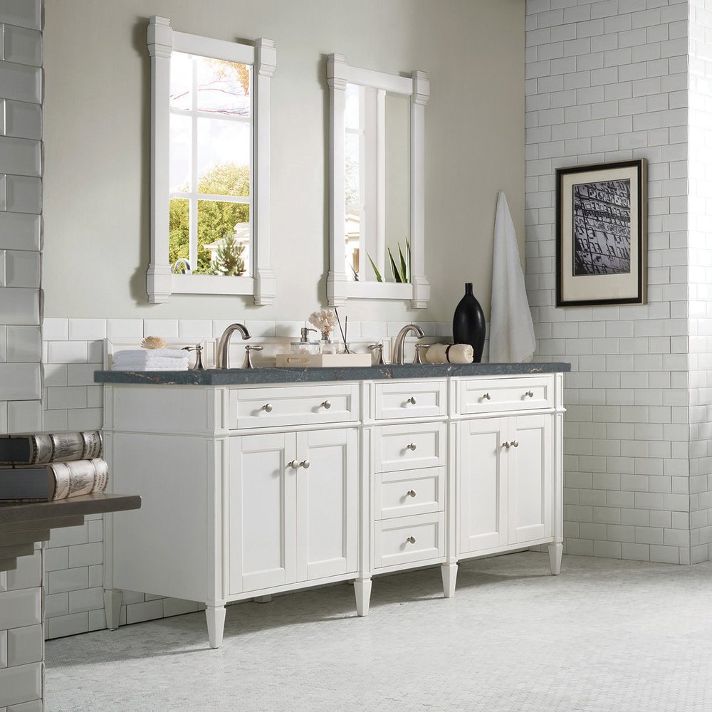 James Martin - Brittany 72" Double Vanity, Bright White Vanity w/ 3 CM Parisien Bleu Silestone Top w/FreePower Wireless Charger - 655-V72-BW-FPBL view 5