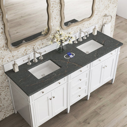 James Martin - Brittany 72" Double Vanity, Bright White Vanity w/ 3 CM Parisien Bleu Silestone Top w/FreePower Wireless Charger - 655-V72-BW-FPBL view 8