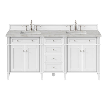 James Martin - Brittany 72" Double Vanity, Bright White Vanity w/ 3 CM Victorian Silver Silestone Top - 655-V72-BW-3VSL view 1
