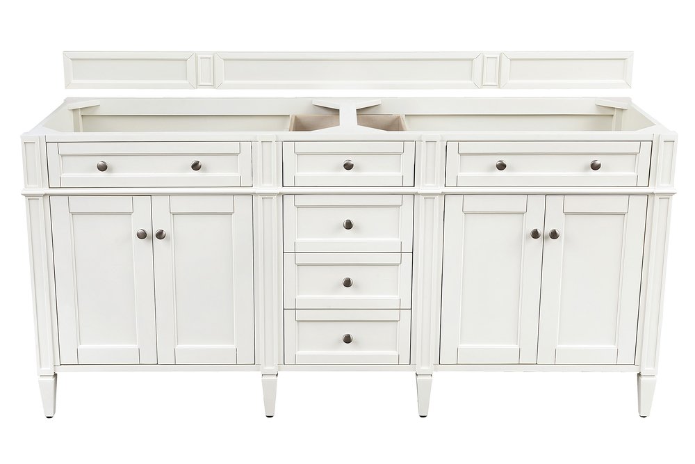 James Martin - Brittany 72" Double Vanity, Bright White Vanity w/ 3 CM Victorian Silver Silestone Top - 655-V72-BW-3VSL view 2