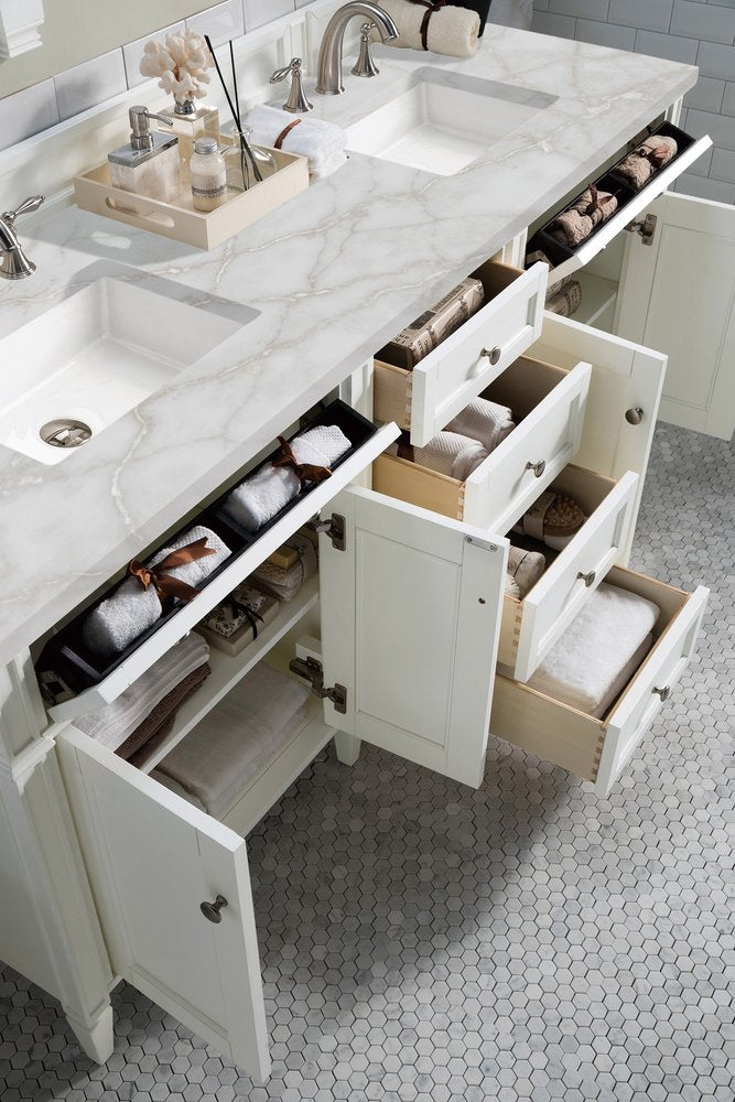 James Martin - Brittany 72" Double Vanity, Bright White Vanity w/ 3 CM Victorian Silver Silestone Top - 655-V72-BW-3VSL view 5