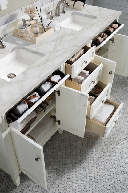 James Martin - Brittany 72" Double Vanity, Bright White Vanity w/ 3 CM Victorian Silver Silestone Top - 655-V72-BW-3VSL view 5