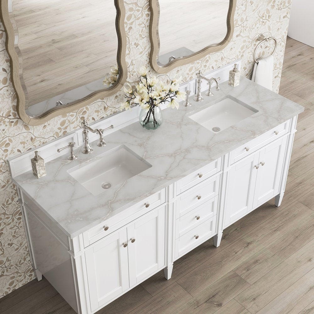 James Martin - Brittany 72" Double Vanity, Bright White Vanity w/ 3 CM Victorian Silver Silestone Top - 655-V72-BW-3VSL view 7