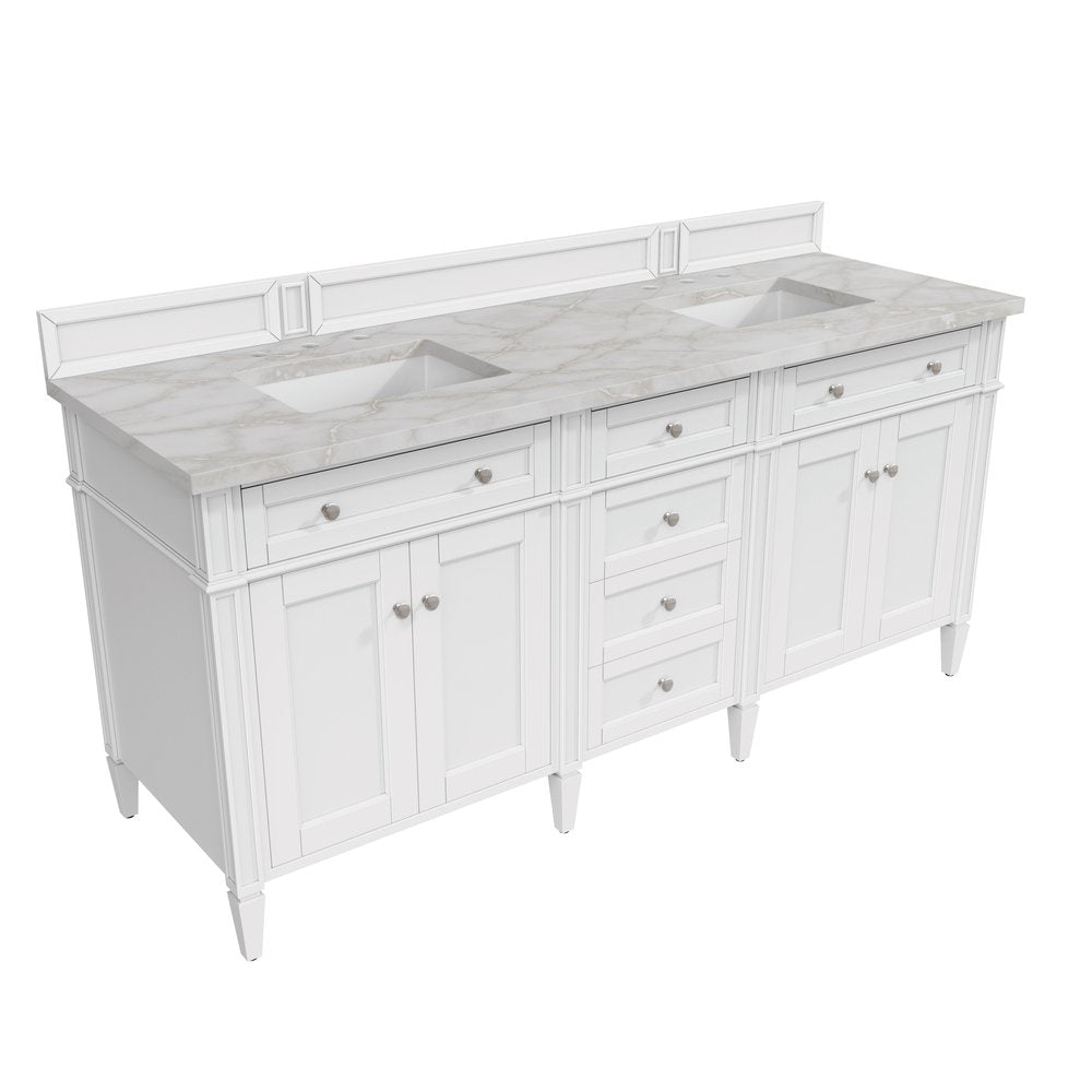 James Martin - Brittany 72" Double Vanity, Bright White Vanity w/ 3 CM Victorian Silver Silestone Top - 655-V72-BW-3VSL view 8