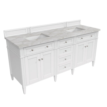 James Martin - Brittany 72" Double Vanity, Bright White Vanity w/ 3 CM Victorian Silver Silestone Top - 655-V72-BW-3VSL view 8